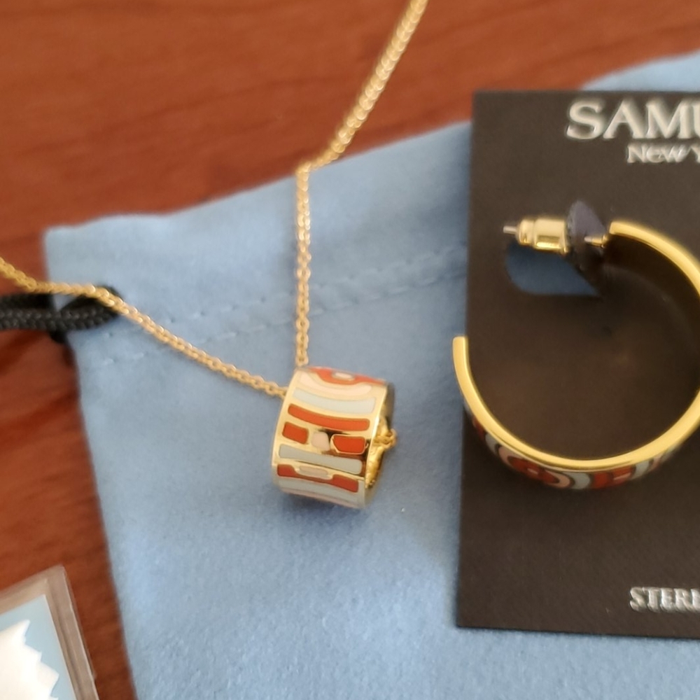 Samuel B gold plated necklace & earrings set, gold - Picture 3 of 7
